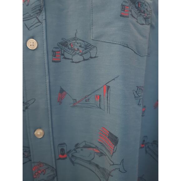 HUK Men's Fishing Shirt 2XL Short Sleeve Button Down Americookin Kona Blue - Picture 5 of 13